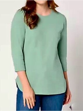 New Denim & Co. Essentials Waffle Knit Round Neck 3/4 Sleeve Top / 3XL